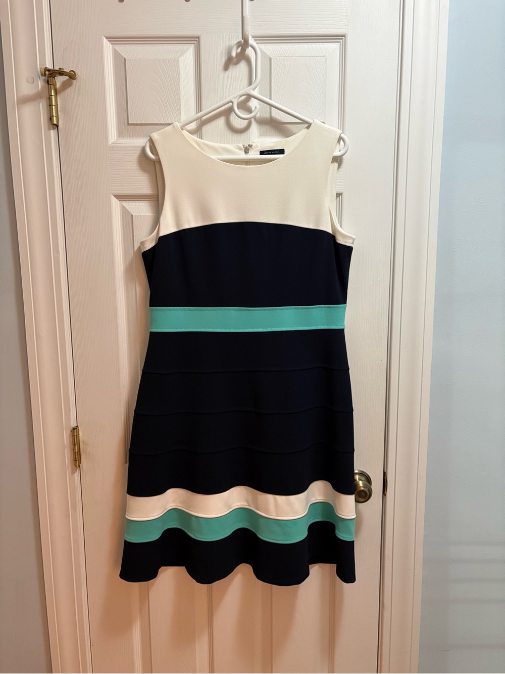 Tommy Hilfiger Sleeveless Colorblock A-Line Dress in Navy, White & Aqua